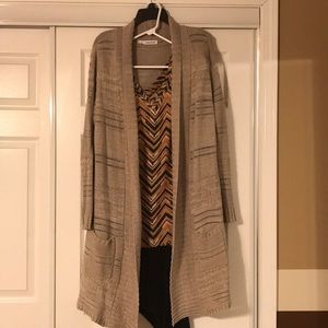 Super Long Open Front Knit Cardigan Sweater Taupe